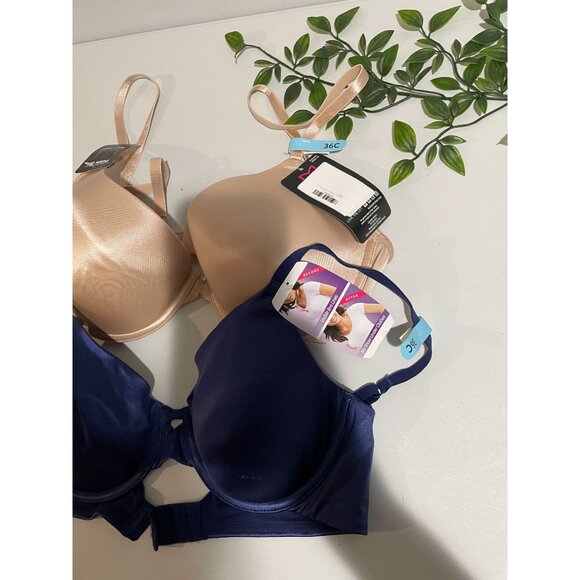 2-Pack Maidenform 36C Satin Underwire Bras Beige & Navy With Adjustable Straps - Picture 5 of 7